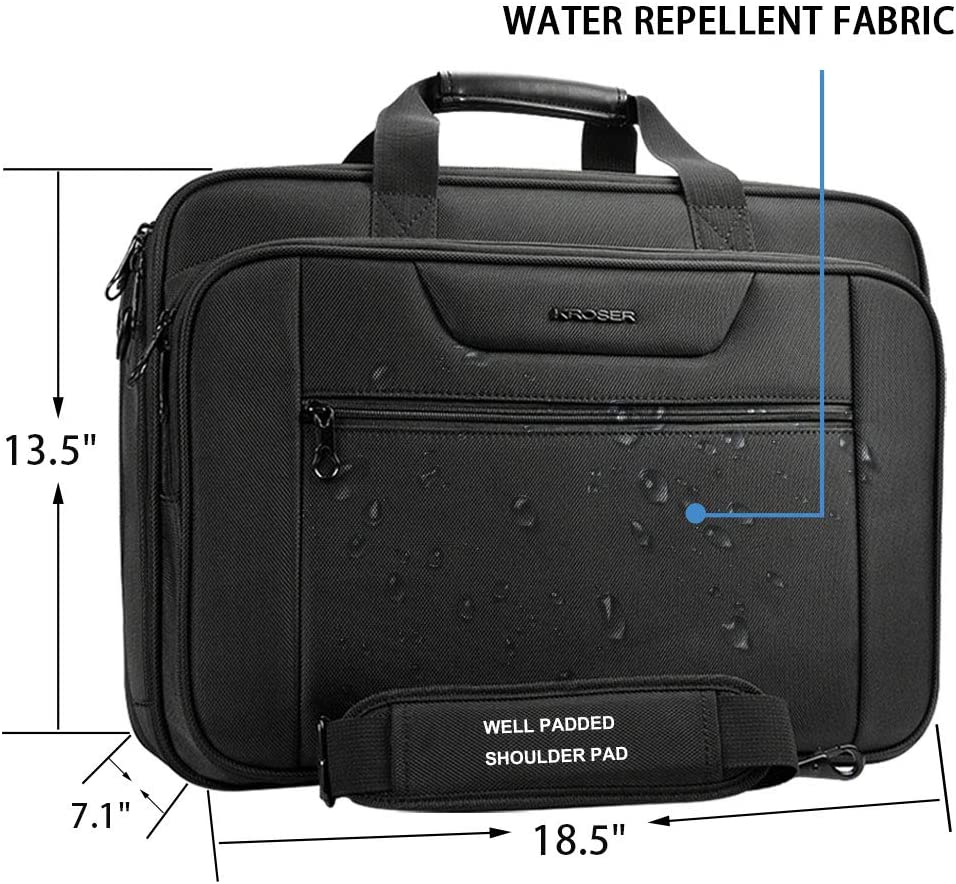 KROSER Laptop Bag XXL Laptop Briefcase Fits Up to 18 Inch Laptop Water-Repellent Gaming Computer Bag Shoulder Bag Expandable Capacity for Travel/Business/School/Men-Black - Image 3
